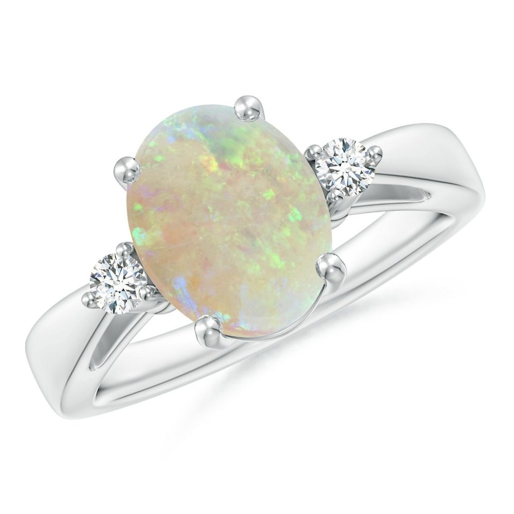 Tapered Shank Opal Solitaire Ring with Diamond